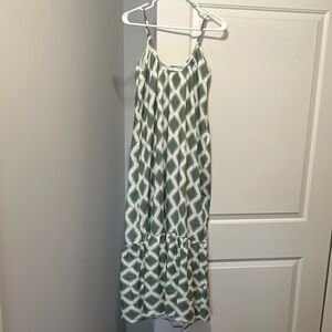 New silky Green and White Patterned Maxi Dress small